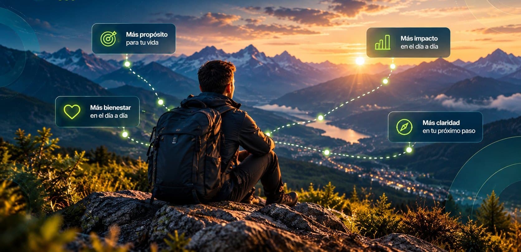 Caminante contemplando la cumbre al amanecer