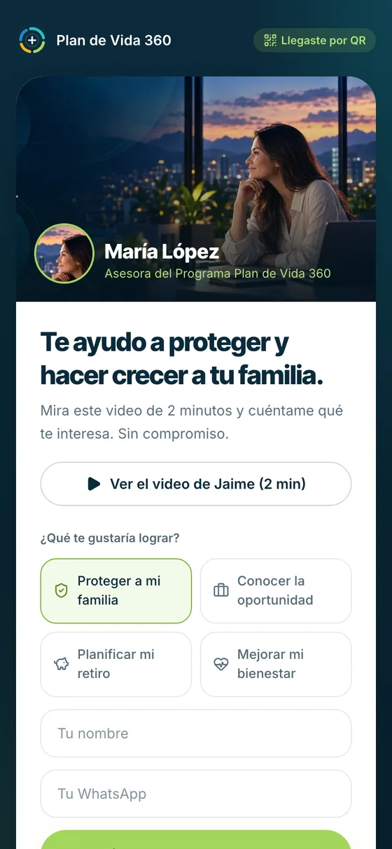 Landing del QR en el teléfono (demo)